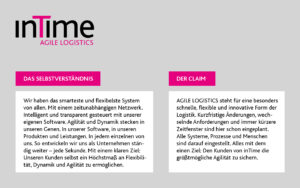 Grafische Abbildung der Positionierung für inTime. Unser Kunde für B2B-Kommunikation in der Logistik.
