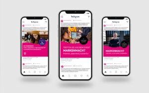 Mobile Endgeräte mit der Abbildung der Paid Kampagne auf Instagram und LinkedIn zum Telekom Markenmacht Event in Hamburg