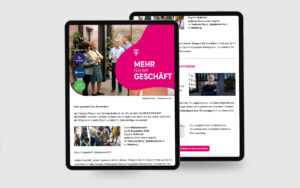 Mobile Endgeräte mit der Abbildung des Newsletters zum Telekom Markenmacht Event in Hamburg