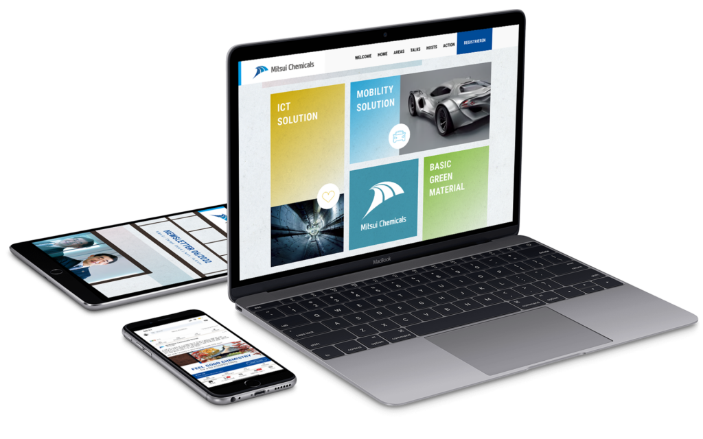 Mobile Endgeräte mit der Website der Mitsui Chemicals Group