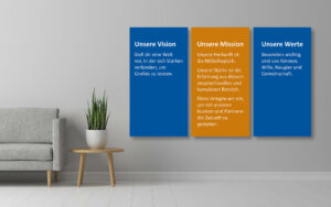 Abbildung der Vision, Mission und Werte von REBER Logistik. Unser Kunde für Unternehmenskommunikation in der Logistik.