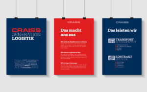 Präsentationsschilder mit einer Abbildung der Identität und des Selbstverständnis für CRAISS