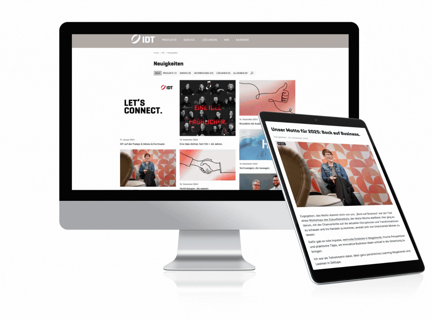 Mockup-iMac-Tablet IDT Social-Media-Postings und PR