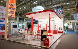 Messestand in Tankstellen Optik für unseren Kunden active logistics.