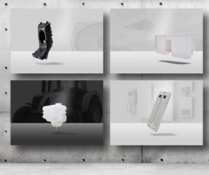 Parts for Perfection vier exemplarische Visualisierungen der Bildwelt auf erster Produktebene mit einem der Technischen Teile im Vordergrund und dem EInsatzbereich also dem fertigen produkt im Hintergrund abgeschwächt.
