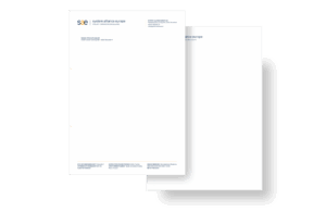 Briefpapier mit dem neuen System Alliance Europe Logo gebrandet.